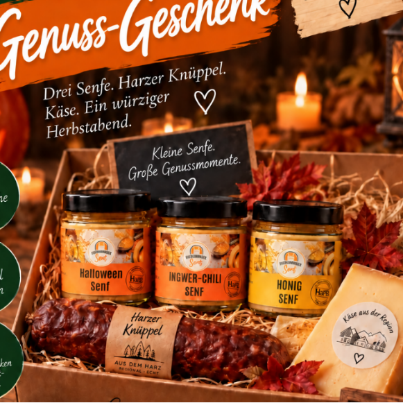 Halloween-Genuss-Geschenk aus der Region Harz mit Harzer Knüppel und Käse