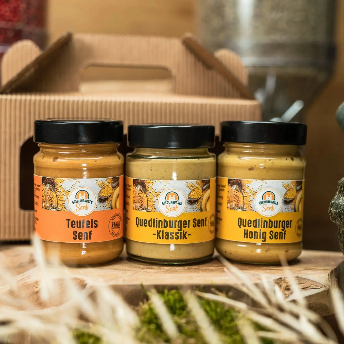 Geschenk - Set „Mama &amp; Papa“ – plastikfrei verpackte Senf - Genüsse aus Quedlinburg - senf - shop.com